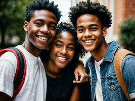 foto de grupo negro Adolescente fresco estudiante a universidad, generativo ai