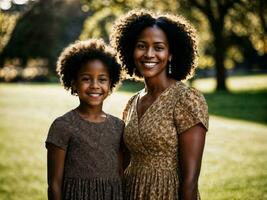 photo of happy family black mother and daughter, generative AI