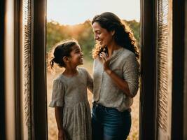 photo of happy family mother and daughter, generative AI