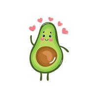 Cute vector clipart avocado with red hearts. Isolated cartoon character on white background. In cartoon style.