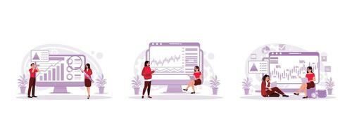 Business financial technology and investment concept, Investing and trading in the stock market, technical price charts and indicators. Set Trend Modern vector flat illustration