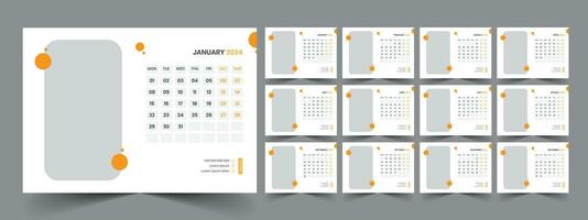 Calendar 2024 planner corporate template design set. Week starts on Monday. template for annual calendar 2024 vector