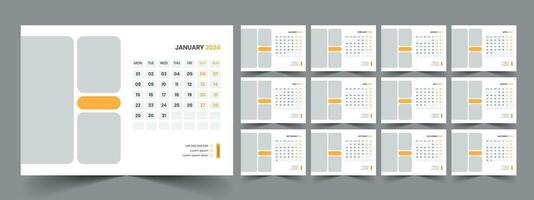 Calendar 2024 planner corporate template design set. Week starts on Monday. template for annual calendar 2024 vector