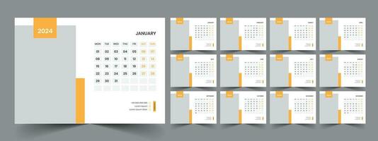 Calendar 2024 planner corporate template design set. Week starts on Monday. template for annual calendar 2024 vector