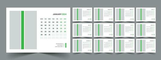 Calendar 2024 planner corporate template design set. Week starts on Monday. template for annual calendar 2024 vector