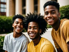 foto de grupo negro Adolescente fresco estudiante a universidad, generativo ai