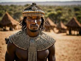 foto de africano hombre tribal guerreros con armadura, generativo ai