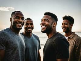 photo of group happy black strong man, generative AI