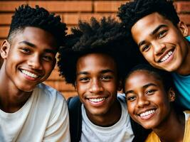 foto de grupo negro Adolescente fresco estudiante a universidad, generativo ai