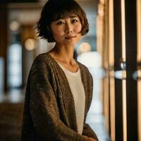 foto de hermosa japonés asiático mujer con corto cabello, generativo ai