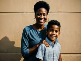 foto de contento familia negro madre y hijo, generativo ai