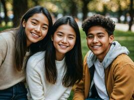 foto de grupo Adolescente fresco estudiante a universidad, generativo ai