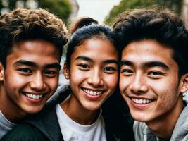 foto de grupo Adolescente fresco estudiante a universidad, generativo ai