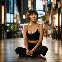 foto de hermosa japonés asiático mujer con corto cabello, generativo ai