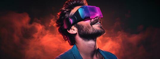 Illustration of a person wearing a virtual reality VR headset, AI Generated. photo