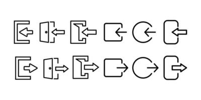 Sign in and out icon. Set of exit, login vector icons. Open and closed door symbol. Out and in arrows, isolated on white background.