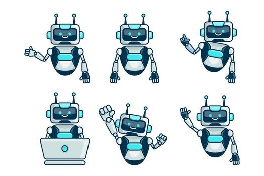 Robot mascot character vector illustration. Robot cartoon pose set design collections