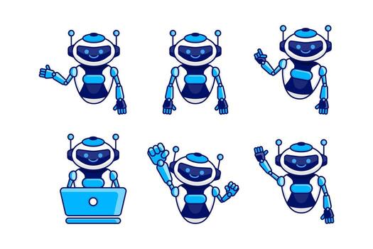 Robot mascot character vector illustration. Robot cartoon pose set design collections