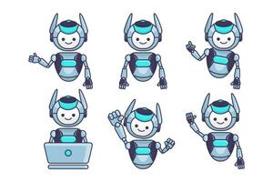 Robot mascot character vector illustration. Robot cartoon pose set design collections