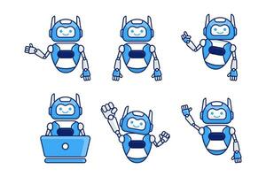 Robot mascot character vector illustration. Robot cartoon pose set design collections