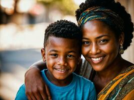 foto de contento familia negro madre y hijo, generativo ai