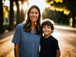 photo of happy family mother and son, generative AI