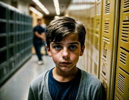 foto de de miedo chico niño en armario habitación, generativo ai