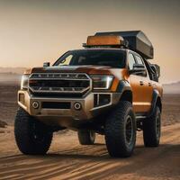 foto de camión en caliente arena desierto, generativo ai