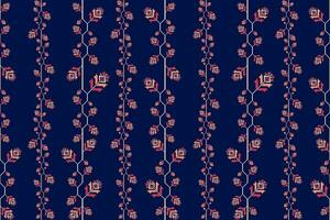 Colorful embroidery floral stripes pattern. Geometric floral stripes seamless pattern pixel art style. Geometric floral stitch pattern use for fabric, textile, wallpaper, upholstery, etc. vector