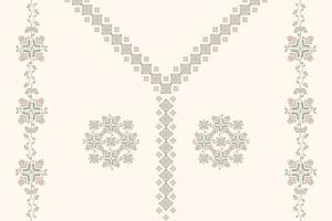 Ethnic neck embroidery floral pattern. Ethnic neckline floral design. Geometric neckline traditional stitch pattern. Embroidery collar shirts fashion. Ethnic woman blouse or cloth with border. vector