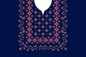 Ethnic neck embroidery floral pattern. Ethnic neckline floral design. Geometric neckline traditional stitch pattern. Embroidery collar shirts fashion. Ethnic woman blouse or clothing fashion. vector