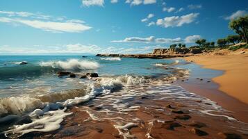 photo-realistic of dirty beach at afternoon with so much garbage AI generated photo