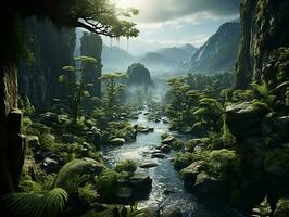 aerial view of rain forest at the daylight AI generative photo