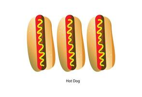 hot dog, The vector isolated flat illustration of a hot dog depicts a fast food item suitable for use in posters, menus, brochures, websites, and as a fast food icon.