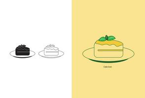 This simple set of cake line icons includes various designs, such as line, filled, and black and white versions, all of which are customizable with editable strokes. vector