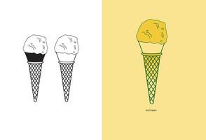 ice cream, The set includes a variety of tasty ice creams, such as sundaes and gelatos, with different flavors, presented as a collection of isolated ice-cream cones, vector