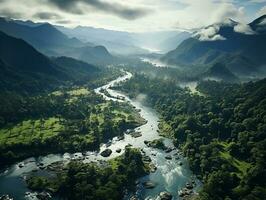 aerial view of rain forest at the daylight AI generative photo