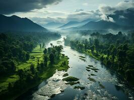 aerial view of rain forest at the daylight AI generative photo