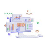 rede analytics e seo marketing conceito ícone ou 3d seo classificação análise gráfico ou seo gráfico png