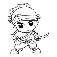 cute ninja coloring page for kids isolated clean and minimalistic simple line artwork vector