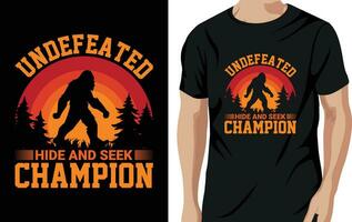 Vector undefeated hide and seek champion - bigfoot quotes t shirt design for adventure lovers