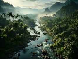 aerial view of rain forest at the daylight AI generative photo
