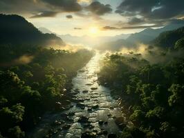 aerial view of rain forest at the daylight AI generative photo
