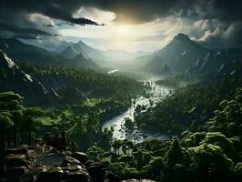 aerial view of rain forest at the daylight AI generative photo