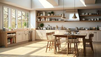 wooden kitchen house in afternoon AI generative photo