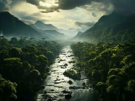 aerial view of rain forest at the daylight AI generative photo