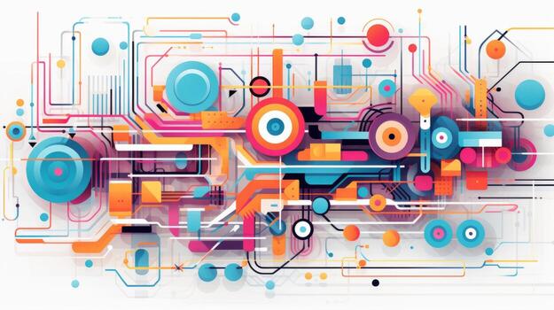 Abstract vector illustration, representing automated testing with dynamic shapes and vibrant colors photo