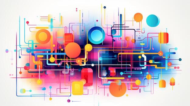 Abstract vector illustration, representing automated testing with dynamic shapes and vibrant colors photo