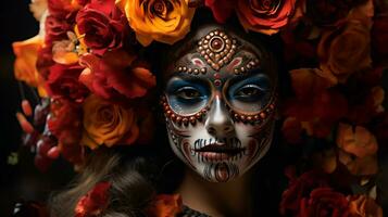 Time Honored Day of the Dead Festivities, Generative Ai photo