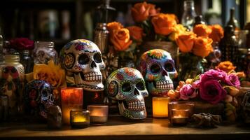 Time Honored Day of the Dead Festivities, Generative Ai photo